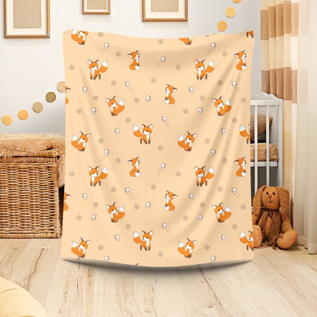 Cute Little Foxes on Cream Fleece Blanket (Creator Uploaded)