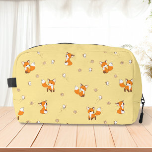 Cute Little Foxes Pattern on Yellow Dopp Kit