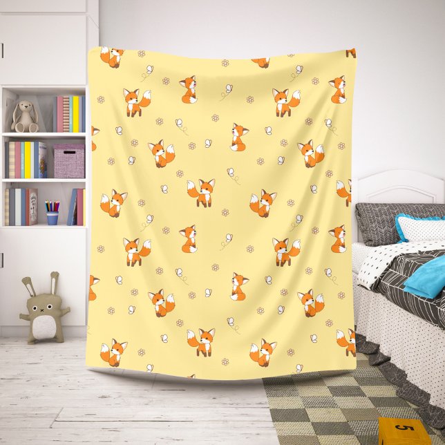 Cute Little Foxes Pattern on Yellow Sherpa Blanket (Creator Uploaded)
