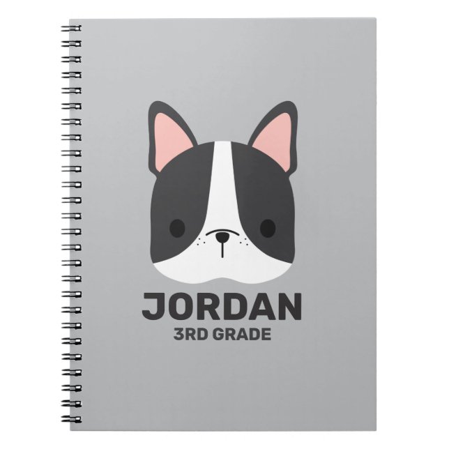 Cute Little French Bulldog with Personalised Name Notebook (Front)