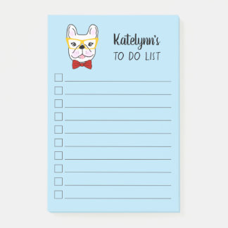 Cute Little Frenchie | Blue | Personalized Post-it Notes