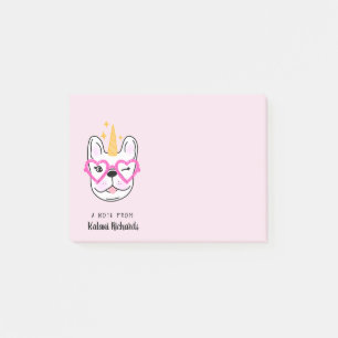 Cute Little Frenchie Personalized Pink Post-it Notes