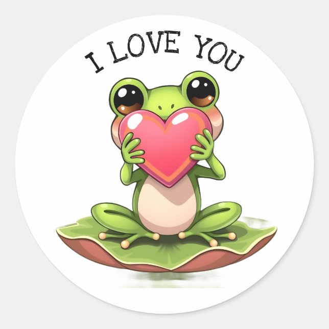 Cute Little Frog Holding a Heart | I Love You Classic Round Sticker (Front)