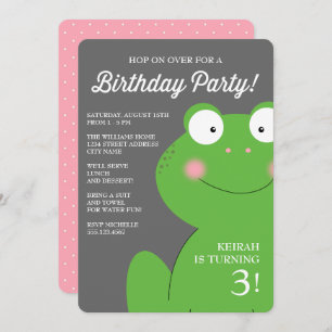Cute Little Froggy Birthday Party Invite / Pink