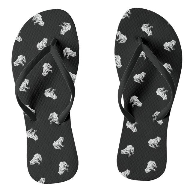 Cute Little Frogs Pattern Frog Art Design Black Jandals (Footbed)