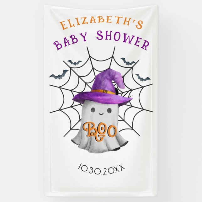 Cute little ghost and spiderweb BOO baby shower Banner (Vertical)