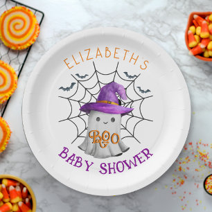 Cute little ghost and spiderweb BOO baby shower Paper Plate