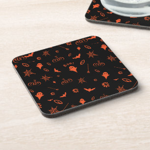 Cute Little Ghost Black and Orange Halloween Coaster