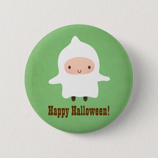Cute Little Ghost Boy Non Spooky Halloween Button (Front)