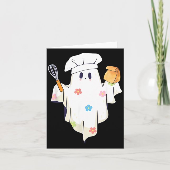 Cute Little Ghost Chef Funny Lunch Lady Cafeteria Card (Front)