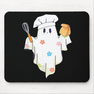 Cute Little Ghost Chef Funny Lunch Lady Cafeteria Mouse Pad