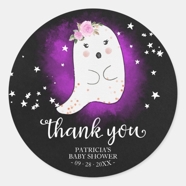 Cute Little Ghost Halloween Baby Shower Thank You  Classic Round Sticker (Front)