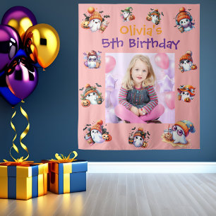 Cute Little Ghost Halloween Birthday Photo Tapestry