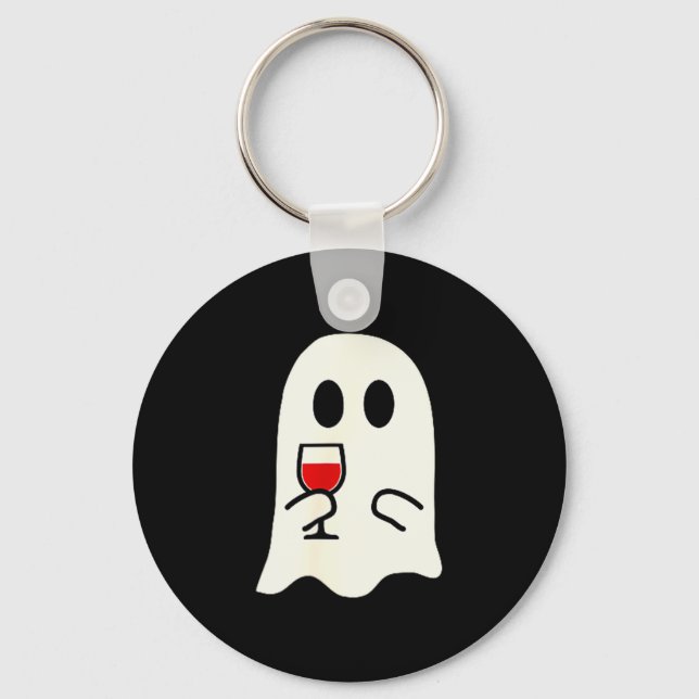 Cute Little Ghost Red Wine Gl Halloween  Key Ring (Front)