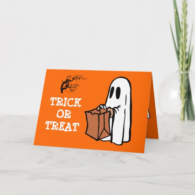 Cute Little Ghost Trick or Treat Kids Halloween Card (Front)