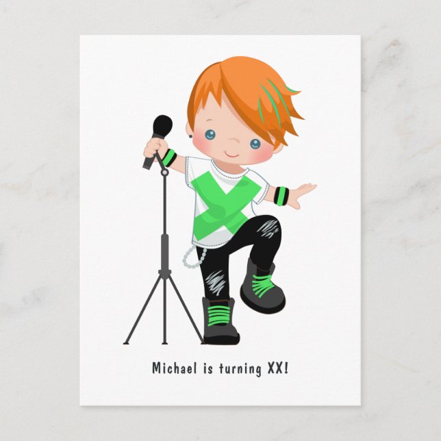 Cute Little Ginger Boy Rock Star Birthday Party Postcard (Front)