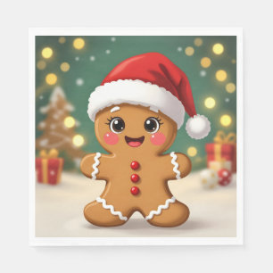 Cute little gingerbread man with Christmas hat Napkin