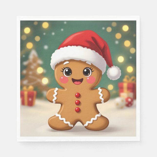 Cute little gingerbread man with Christmas hat Napkin (Front)
