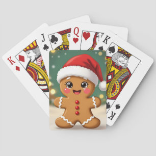 Cute little gingerbread man with Christmas hat Playing Cards
