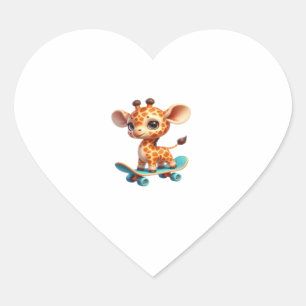 Cute little giraffe on a skateboard Classic T-Shir Heart Sticker