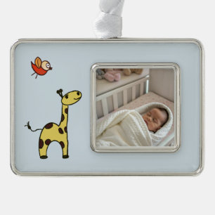 Cute little giraffe silver plated framed ornament
