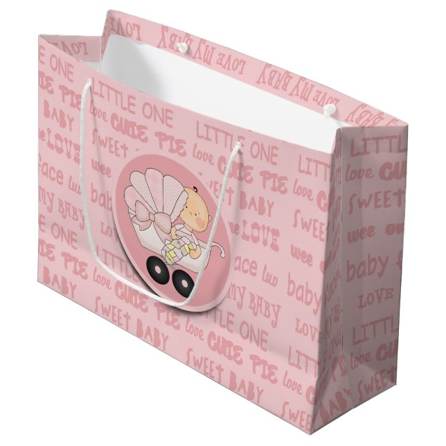 Cute Little Girl Baby In Buggy New Baby Large Gift Bag (Front Angled)