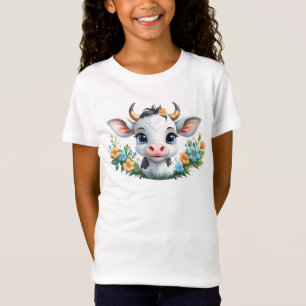 Cute little girl cow in flowers T-Shirt