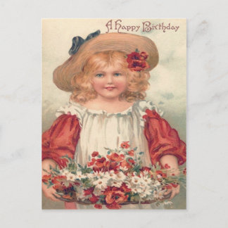 Cute Little Girl Daisy Pansy Postcard