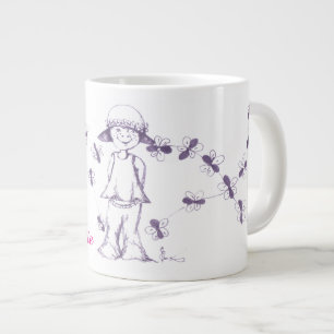 Cute Little Girl drawing with bees Large Coffee Mug
