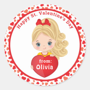 Cute Little Girl Holding Valentine's Heart Sticker