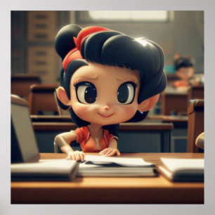 Cute Little Girl in class at school modern girl  Poster