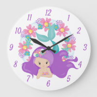 Cute Little Girl Mermaid Purple Pink Flowers