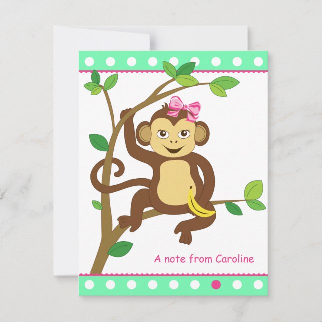 Cute Little Girl Monkey Note Card (Front)