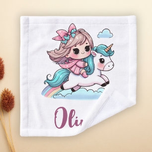 Cute Little Girl on Unicorn Wash Cloth