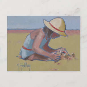 Cute little girl playing in sand postcard