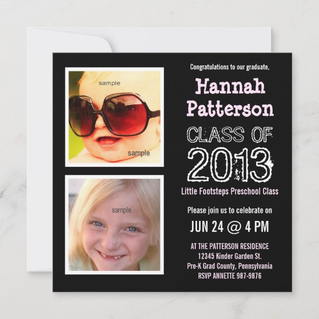 Cute Little Girl Preschool Kindergarten Grad Party Invitation (Front)