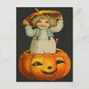 Cute Little Girl Smiling Jack O' Lantern Pumpkin Postcard