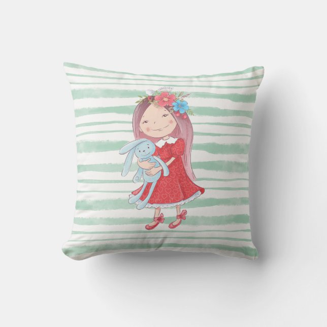 Cute Little Girl Stuffed Rabbit Toy  Cushion (Front)
