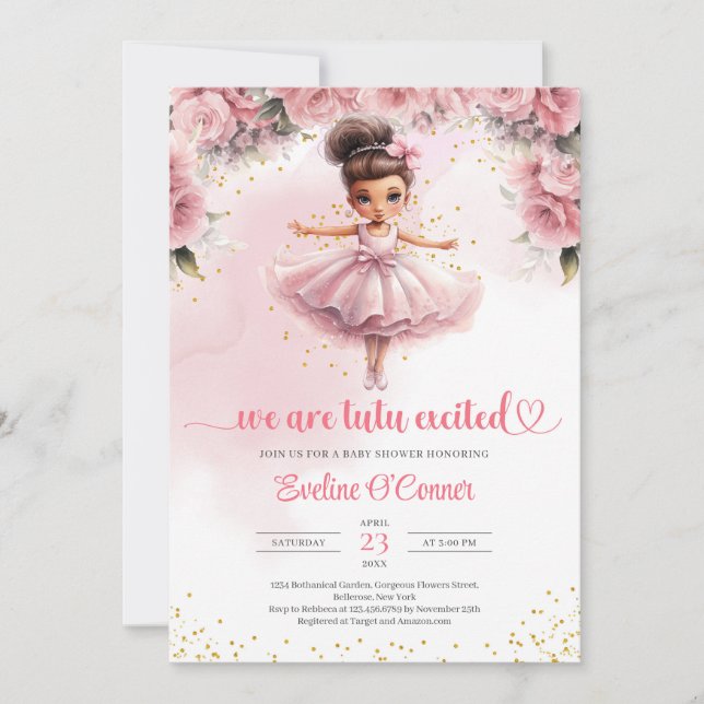 Cute little girl tutu ballerina dress Baby Shower Invitation (Front)
