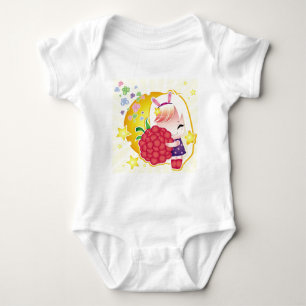 Cute little girl with a raspberry baby bodysuit