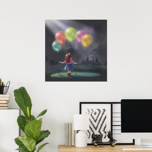 Cute Little Girl with Balloons Poster (Home Office)