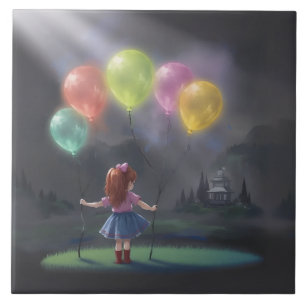 Cute Little Girl with Balloons Tile