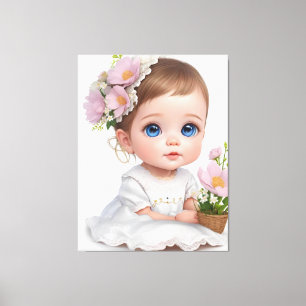 Cute Little Girl With Blue Eyes Canvas Print