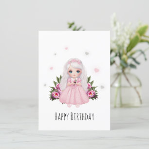 Cute little girl with flowers holiday card