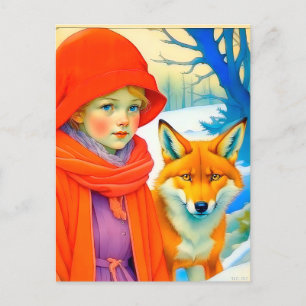 Cute Little Girl With Fox Chritmas Postcard