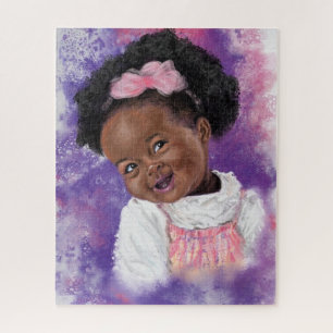 Cute Little Girl With Pink Ribbon - Watercolor Jigsaw Puzzle