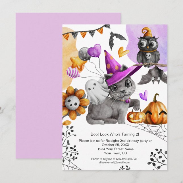 Cute Little Girl's Halloween Birthday Celebration Invitation (Front/Back)
