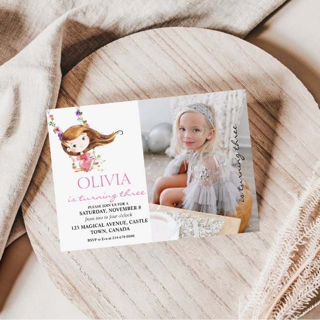 Cute Little Girly Photo Birthday Party Invitation (Creator Uploaded)