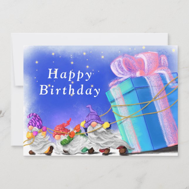 Cute Little Gnomes Bring A Great Gift - Birthday (Front)
