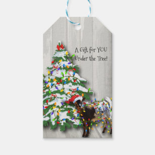 Cute Little Goat Decorated the Christmas Tree Gift Tags
